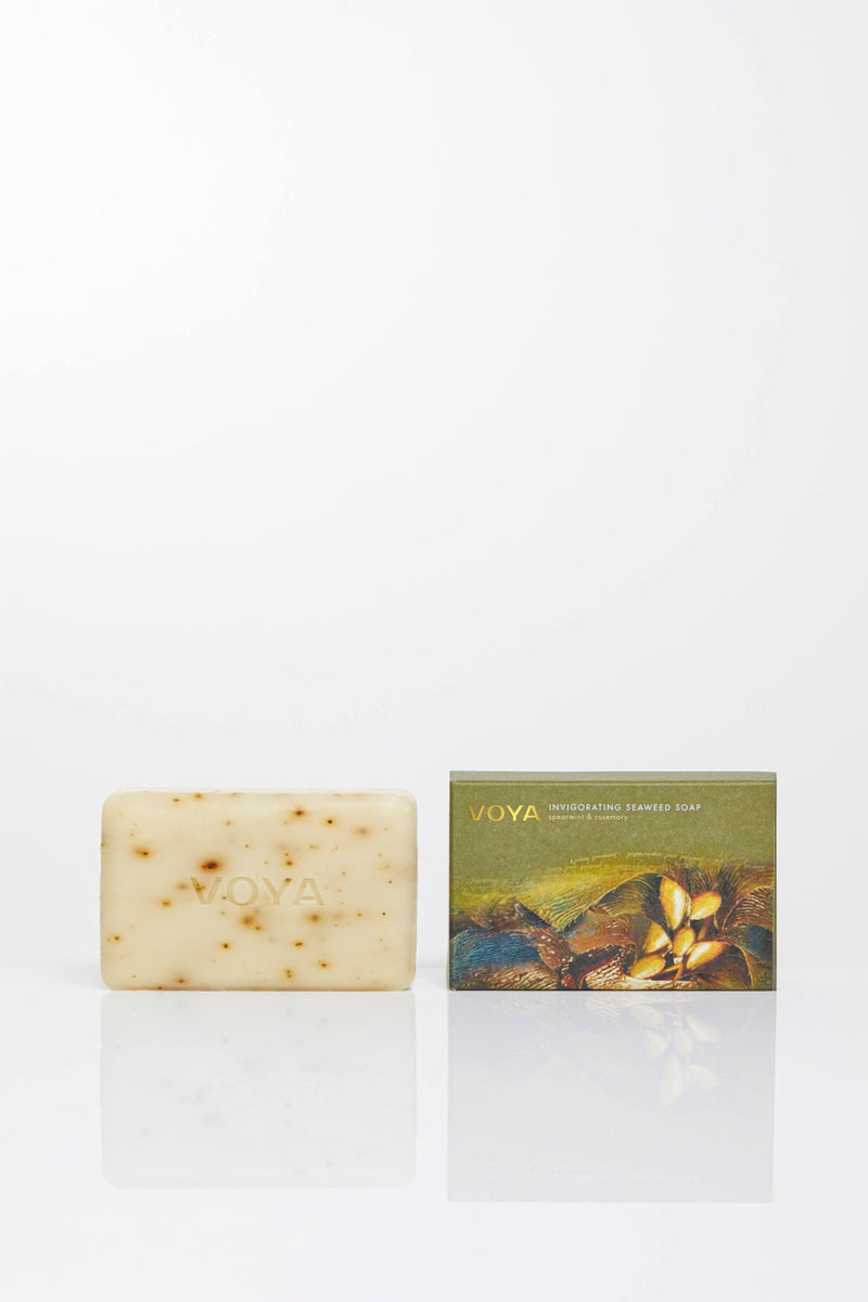 voya skincare USA organic bar soap with seaweed, spearmint and rosemary with outer packaging