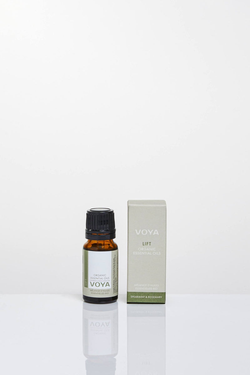 spearmint and rosemary essential oil blend with outer packaging, voya skincare USA
