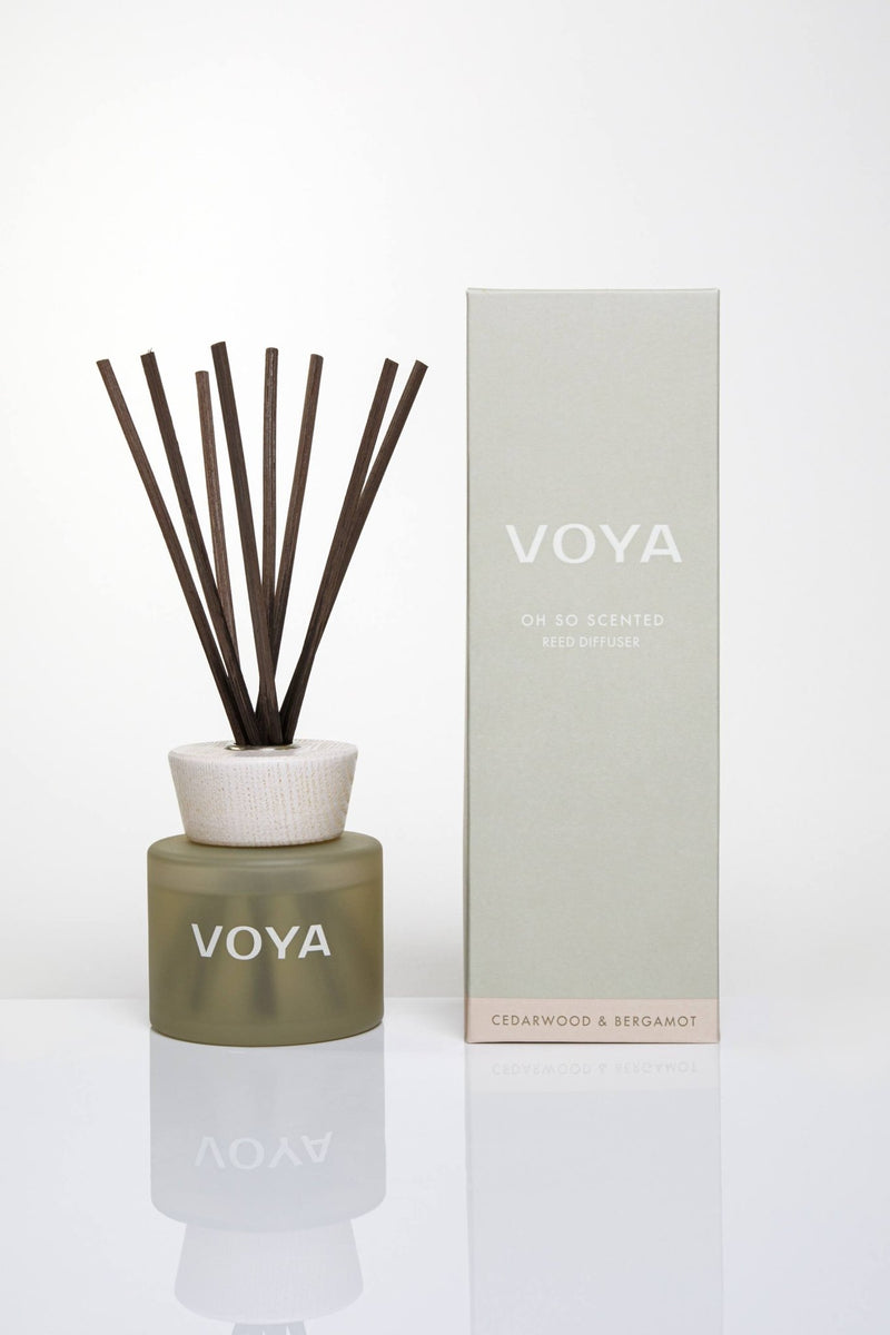 VOYA Skincare USA Cedarwood and Bergamot Reed Diffuser with outer packaging