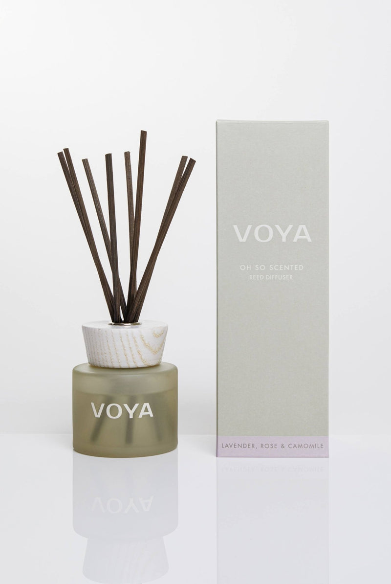 Lavender, Rose and Chamomile Reed Diffuser with outer packaging, VOYA Skincare USA