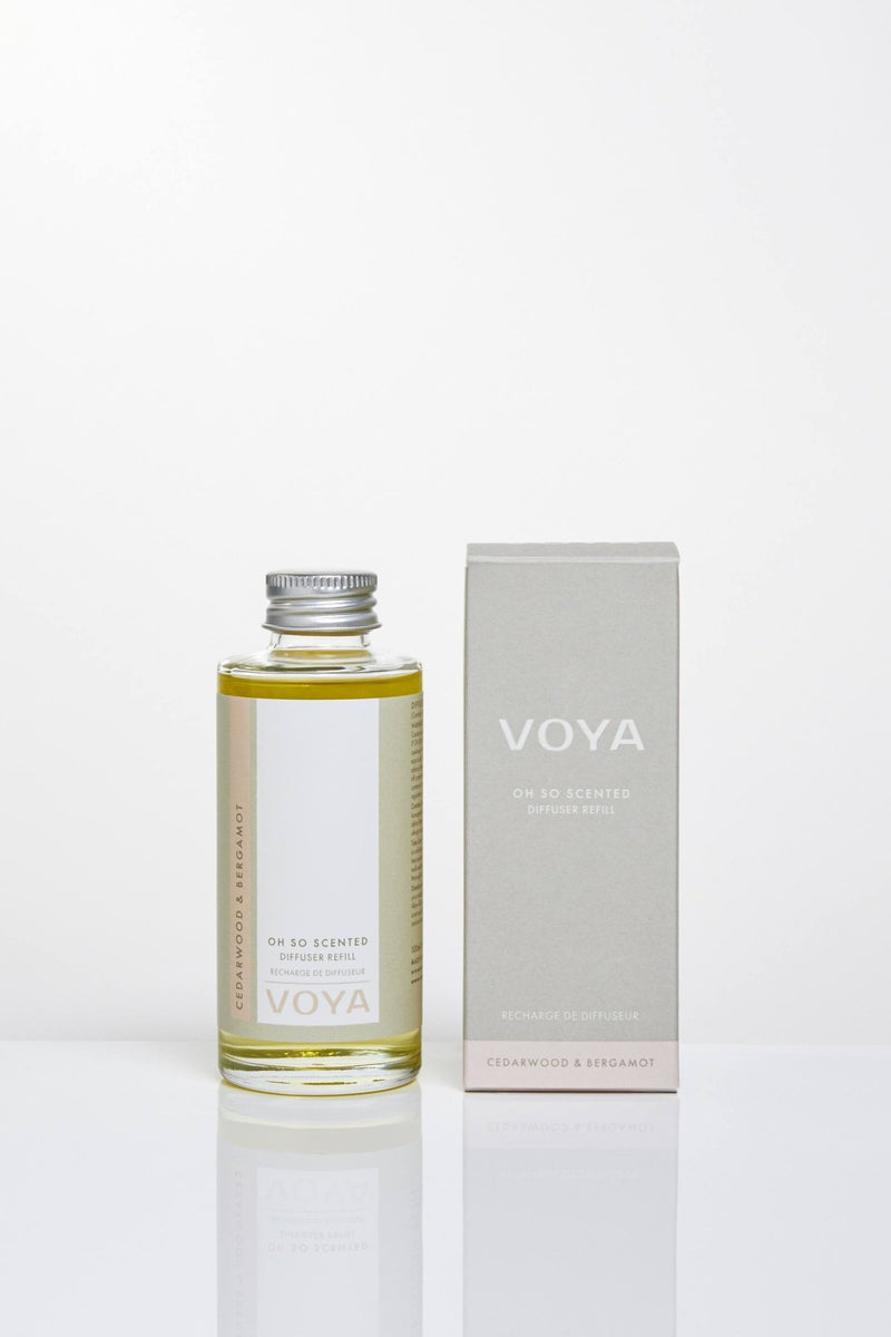 VOYA Skincare USA Cedarwood and Bergamot Reed Diffuser Oil Refill with outer packaging