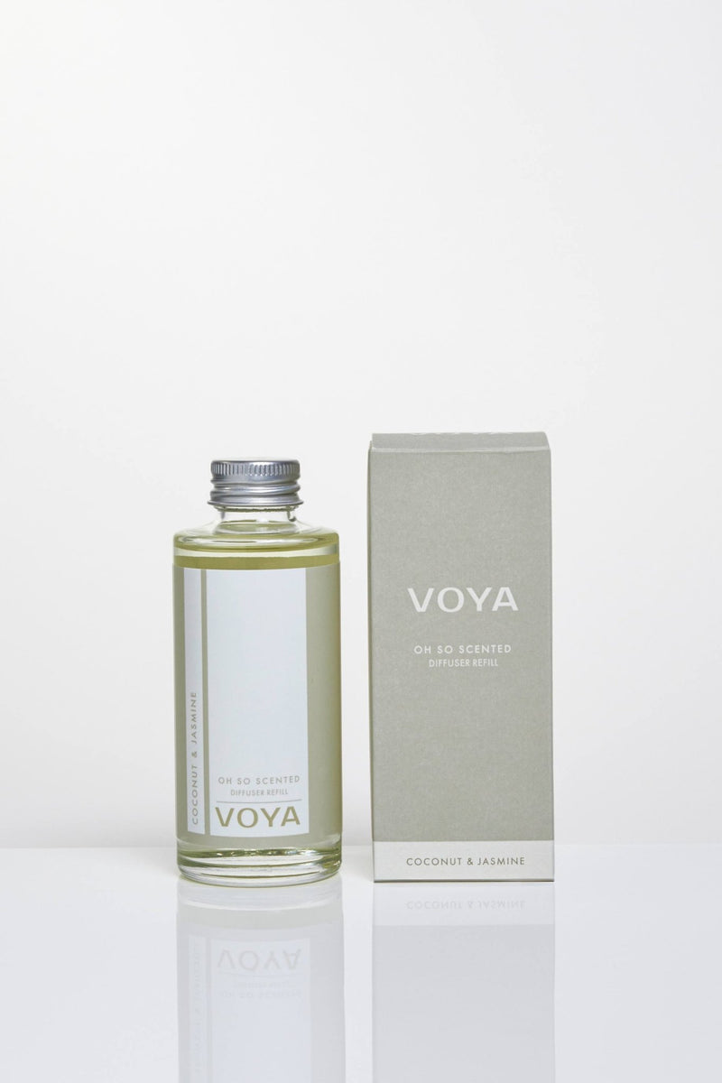 VOYA Skincare USA Coconut and Jasmine Reed Diffuser Oil Refill with outer packaging